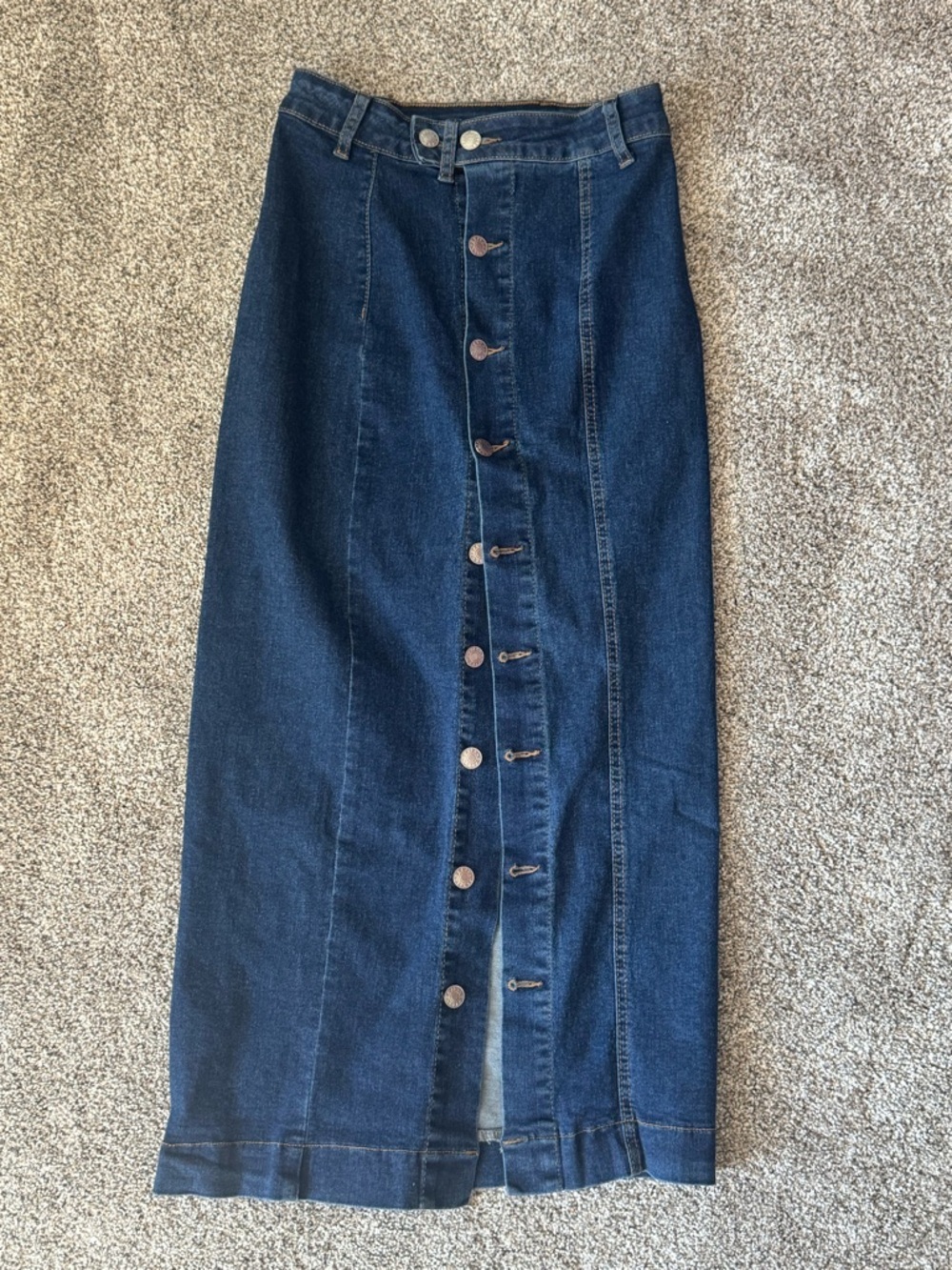 Classic Dark Blue Denim Pencil Skirt with Front Buttons